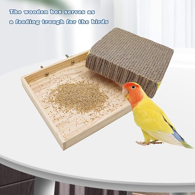 Bird Perch Stand Platform with Cardboard Toys, Parrot Chewing Toys, Parakeets Foraging Toys, Bird Paw Grinding Perch, Cage Accessry for Small Birds Parakeets Conure Cockatiels Lovebird