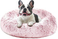 JOLLYVOGUE Calming Dog Bed Medium Size Dog, Anti-Anxiety Donut Medium Pet Bed, 27 inches Fluffy Faux Fur Round Cat Bed (Smoke Pink)