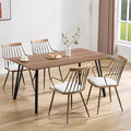 Modern Dining Chairs Set of 4, Upholstered Dining Chairs with Metal Leg, Wood Kitchen Chairs with Fence-Like Back and Curved Arm for Dining Room Kitchen Restaurant Reception (Beige)