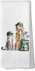 Golf Dog Cat Kitchen Towels - Golden Retriever Dish Towels, Sports Gifts, Pet Golf Club Decorative Absorbent Dishcloths Hand Towels for Kitchen Gym Spa Decor 16x24 Inches