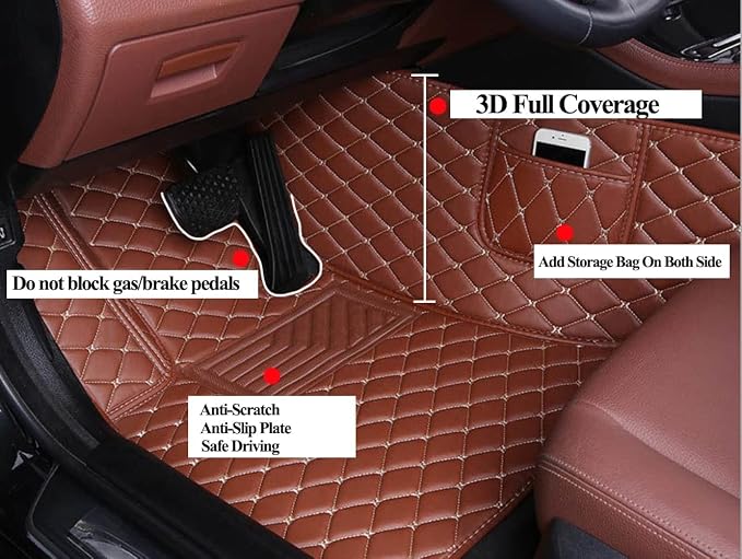 Personalized Picture & Name Car Floor Mats, Custom Leather Full Set with Your Image + Text, Unique Gift for Drivers(Pink+Black)