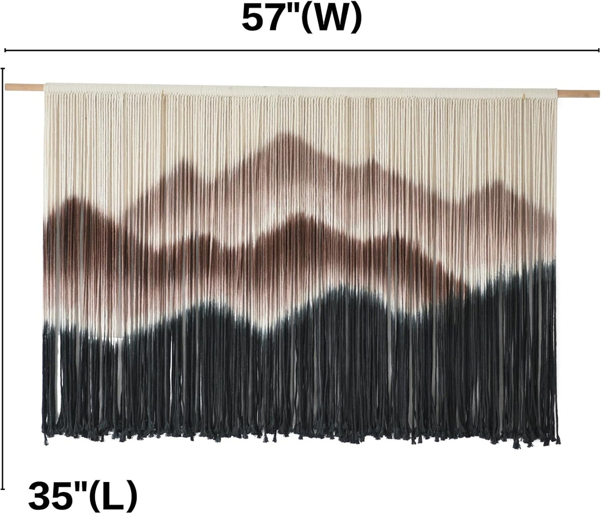 IOWER Macrame Wall Hanging 57" W x 35" L Brown Mountain Dip-Dyed Macrame Wall Decor Large Modern Fiber Art Boho Wall Decor