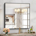 Black Bathroom Mirror for Wall, 30x30 Inch Rectangle Mirrors with Metal Frame, Modern Vanity Wall Square Mirror for Bathroom Living Room, Entryway Hangs Horizontal or Vertical