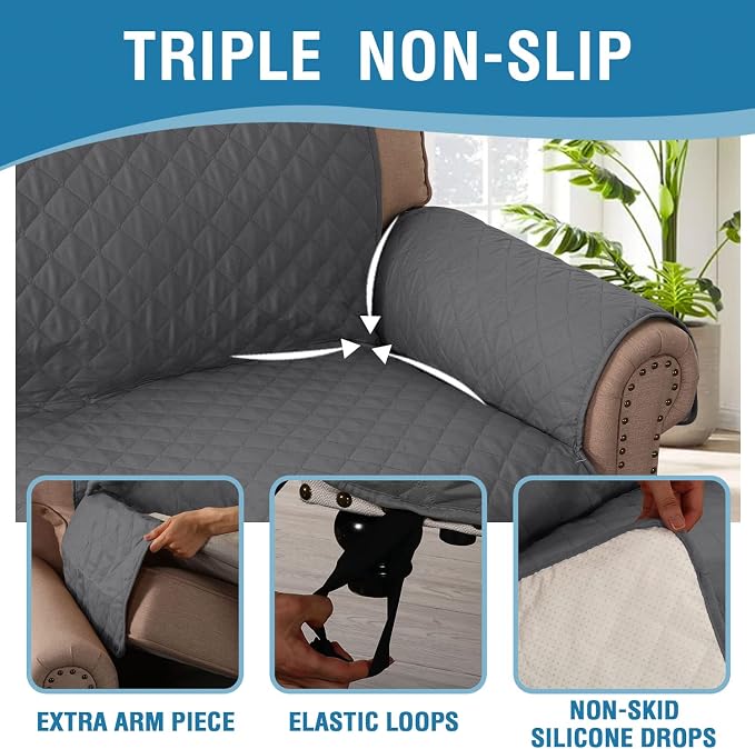 H.VERSAILTEX Loveseat Covers for 2 Cushion Couch Sofa Cover for Dogs 100% Waterproof Furniture Protector Cover with Elastic Straps for Pet Cat(Loveseat, Rocket Gray)
