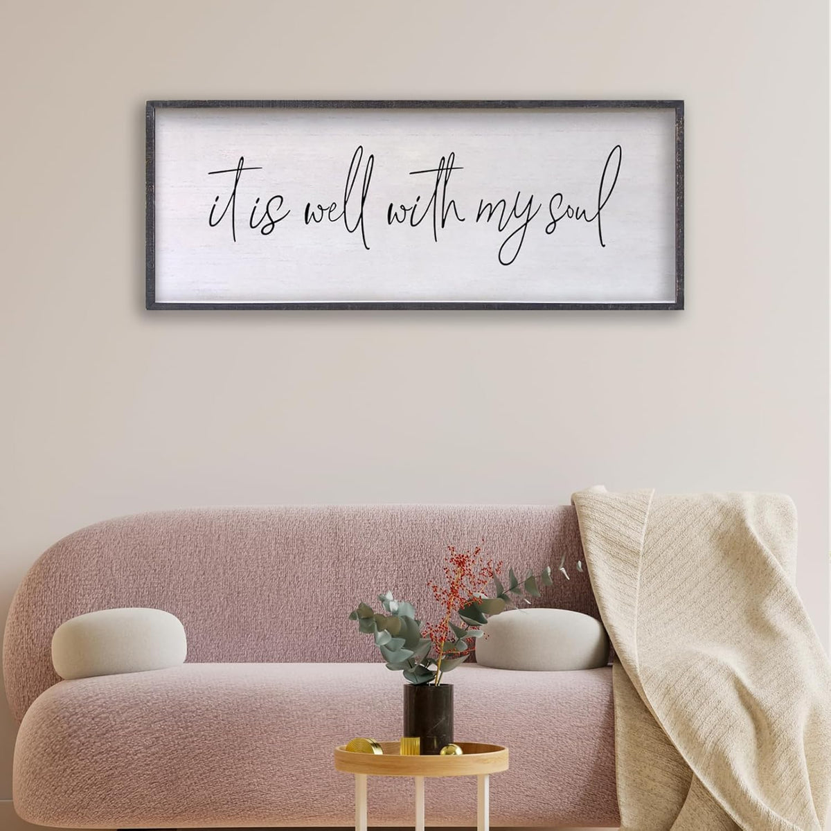 It Is Well With My Soul Wall Decor 32"x12" Bible Verse Christian Scripture Wood Framed Art Sign for Master Bedroom Living Room(Black)