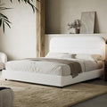 HOMBCK Full Size Bed Frame, Boucle Upholstered Bed Frame Full with Headboard and Thickened Footboard, Rounded Corners, No Box Spring Needed, Easy Assembly, White
