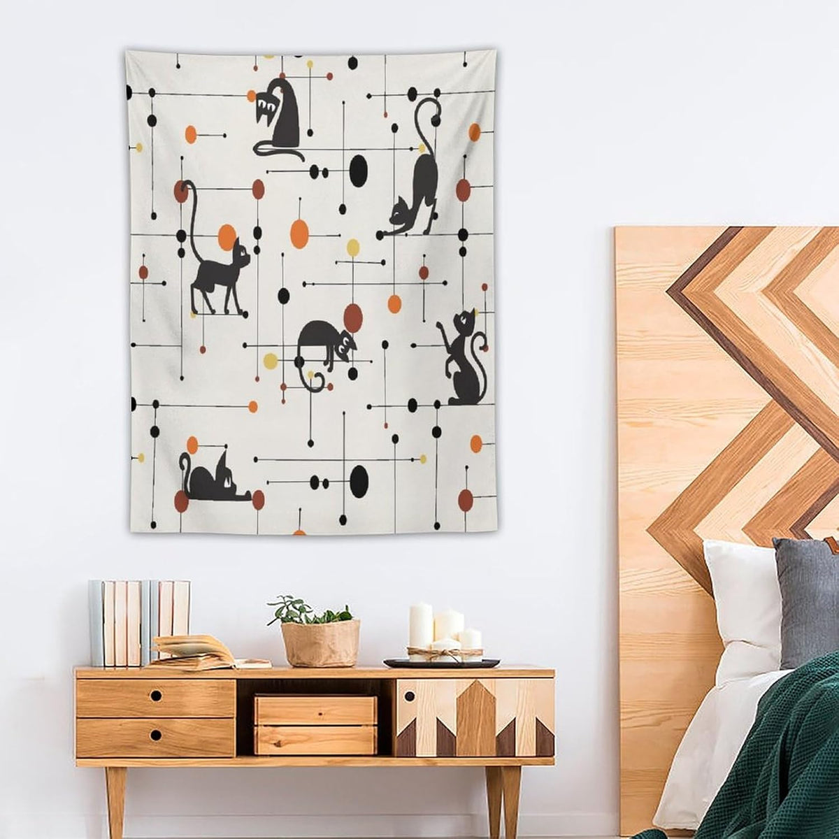 ICMOLYYENLO Abstract Cat Tapestry, Medieval Abstract Atomic Star Cat Vintage Home Wall Hanging Art Tapestry for Bedroom Living Room Dormitory 50x60 Inch