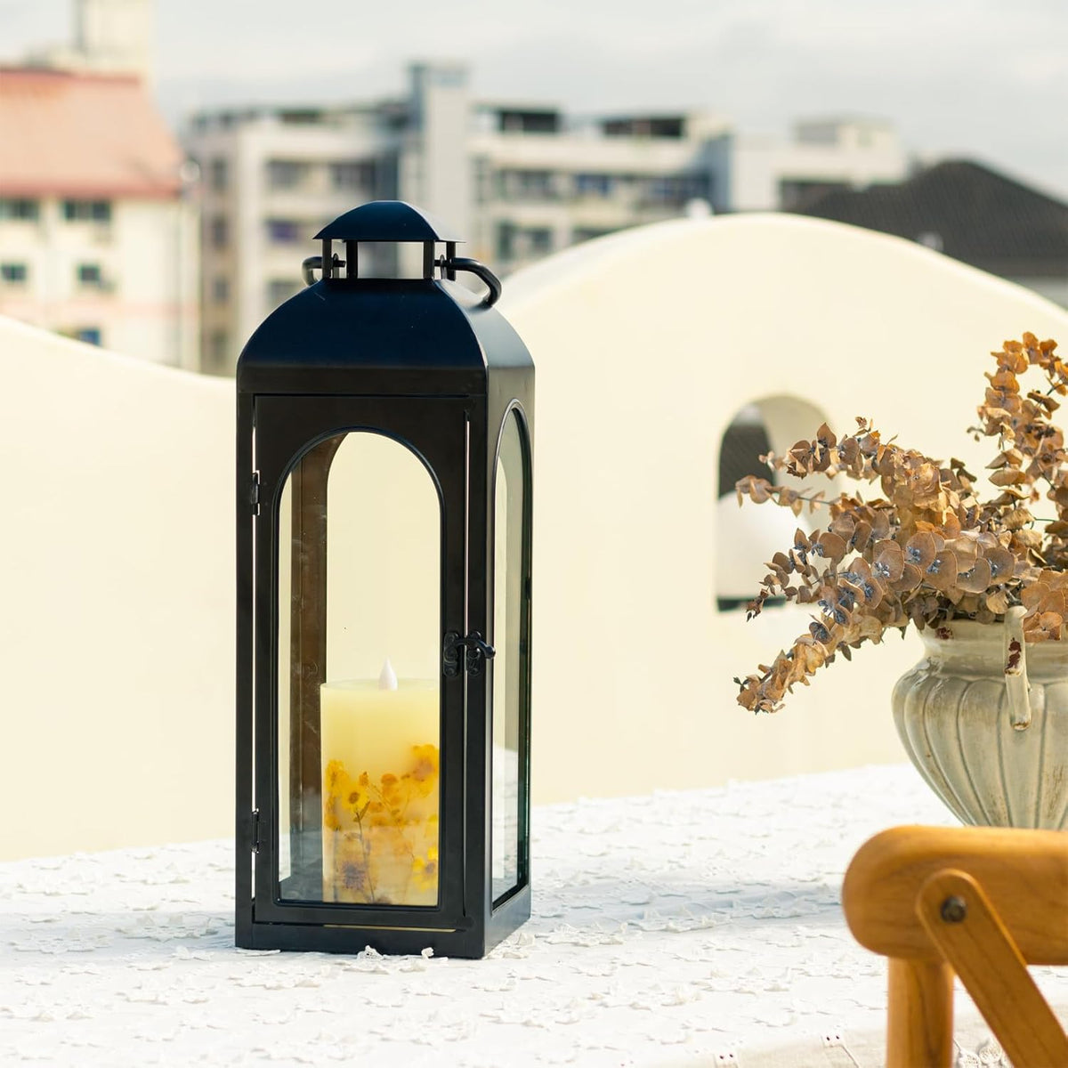Bdor 16 Inches Metal and Tempered Glass Candle Lantern - Premium Outdoor Lantern, Decorative Lanterns with Handcrafted Design for Patio, Garden & Indoor Decor