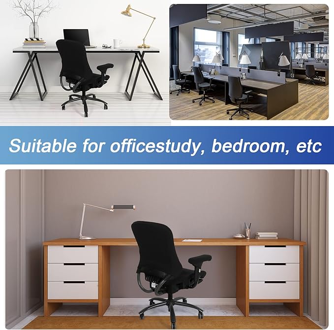 Tallew 4 Pcs Office Chair Covers Set Computer Universal Protective Stretchable Chair Seat Covers Desk Armrest Slipcovers Pads Office Cushion Backrest for Rotating (XL,Black)