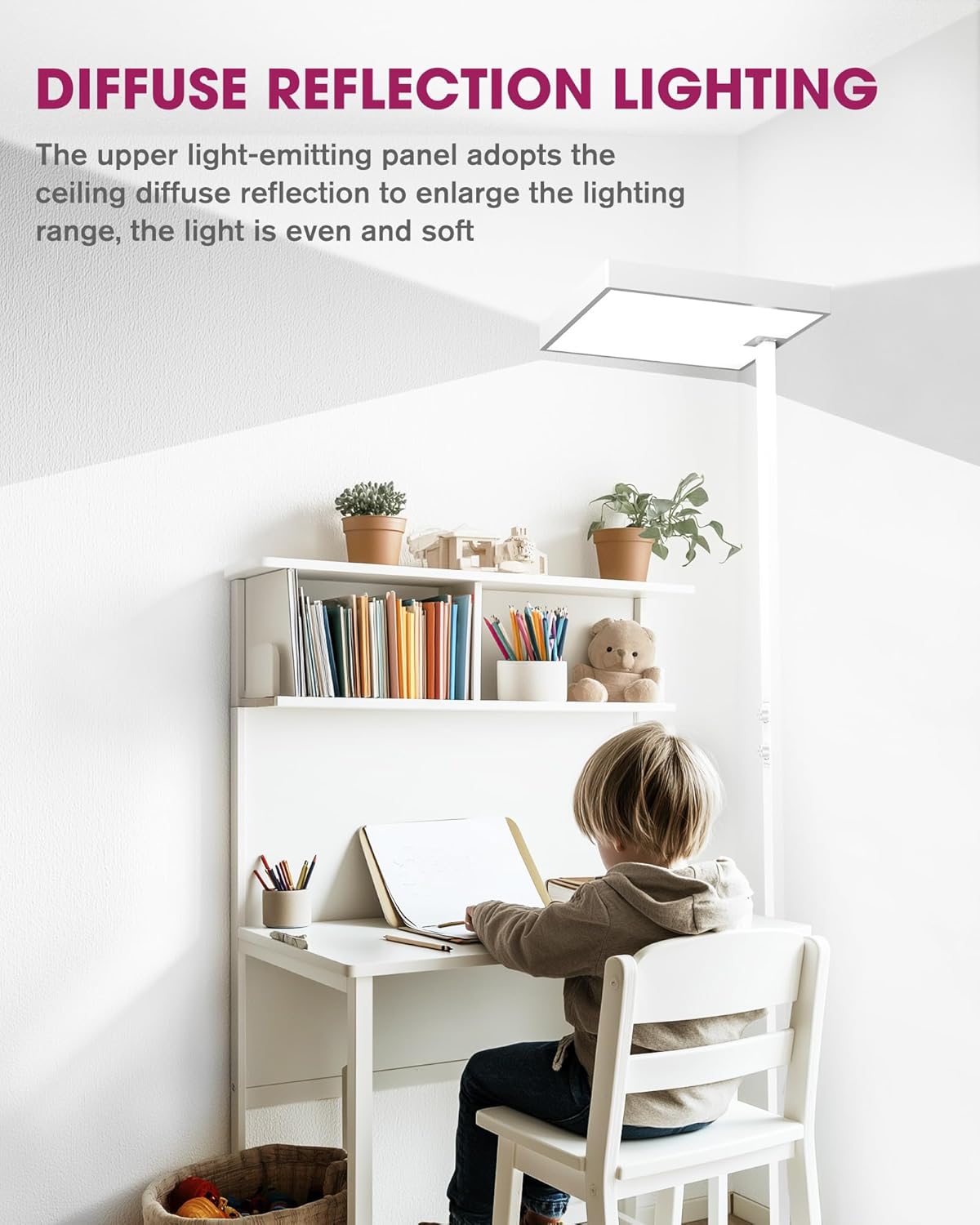 EMITEVER LED Floor Lamp, 60W Full-Spectrum Eye-Care Standing Light, 72.8” Dimmable Reading Lamp for Study Rooms, Living Rooms, Dental Offices and Conference Lighting, 4000K Natural Daylight, White
