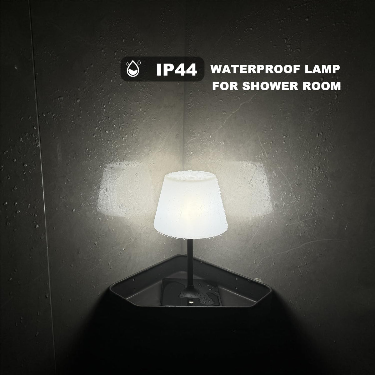 Outdoor Rechargeable Table lamp Cordless, Battery Operated Night Lights,Waterproof lamp for Shower,4000mAh LED 3 Colors Dimmable Touch Bedside Lamp for Coffee Shop Bath Patio -Black