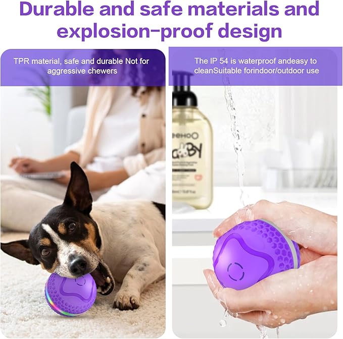 Interactive Dog Toys Ball, Automatic Rolling Toy, Lively pet Ball for Medium/Large Dogs to Relieve Boredom, Activated Automatic Motion Dog Balls Toy with LED Flash, USB Rechargeable (Purple-2)