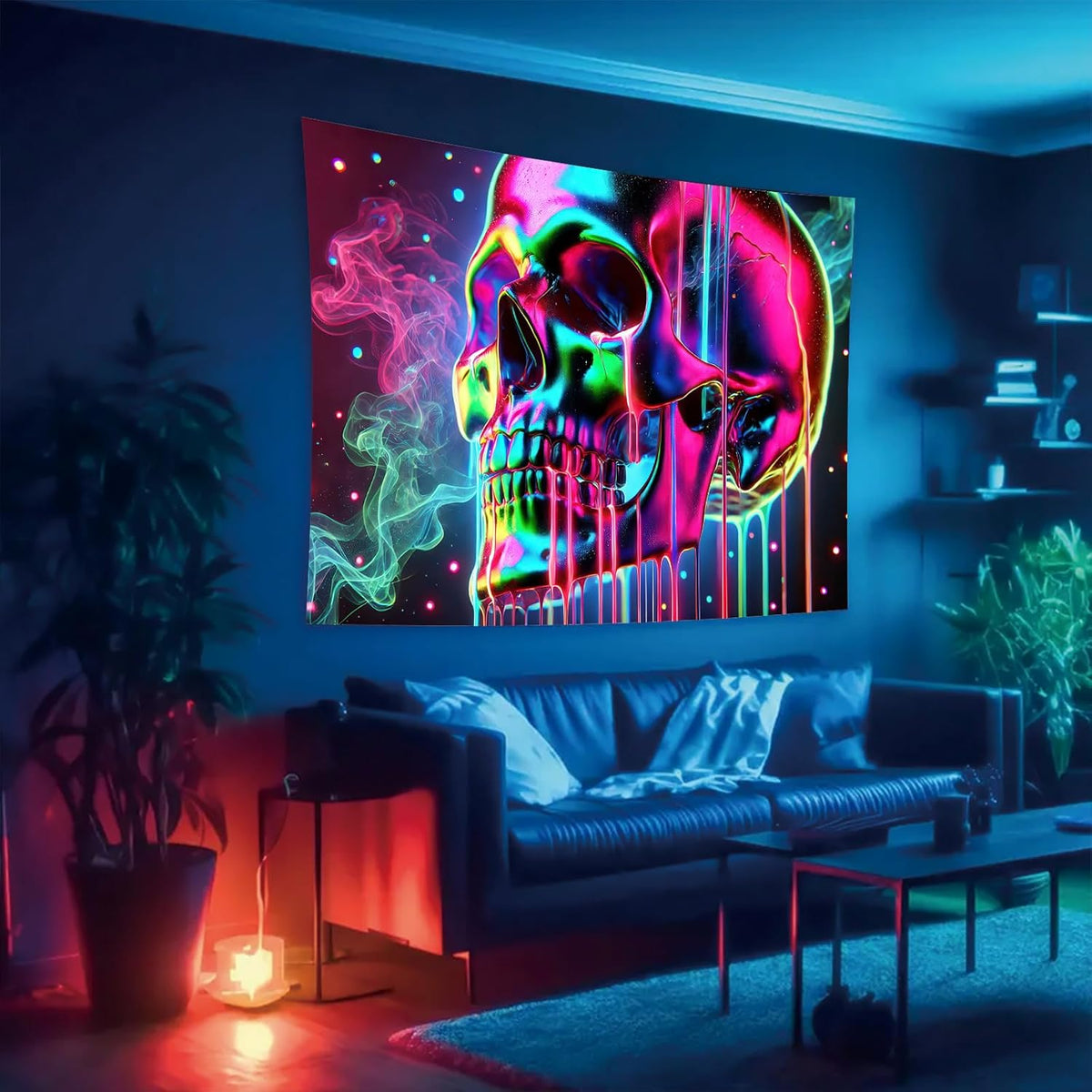 Starlit Patio Blacklight Skull Tapestry Glow In The Dark Tapestry the Kissing Lovers UV Reactive Skeleton Lovers Tapestries 78 x 59 Inches Posters Wall Hanging for Bedroom Living Room Aesthetic