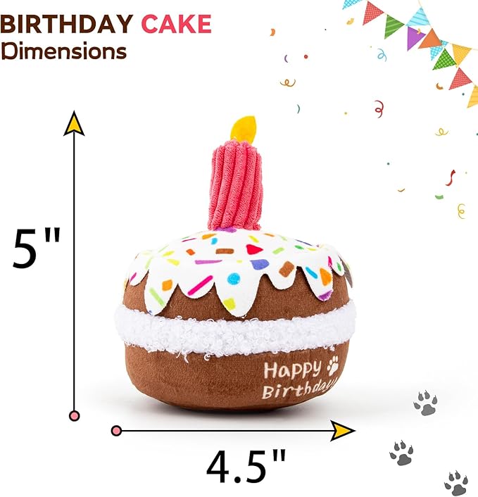 Dog Birthday Toy, Birthday Cake Toys for Puppy Gifts, Squeaky Plush Dog Toys