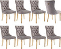 Luxury Upholstered Dining Chairs Set of 8, Grey Kitchen Chair with Golden Metal Legs, Velvet Tufted Back Dining Chair, Sillas de Comedor, Modern Kitchen & Dining Room Chairs (Gray, 8 Pcs)