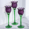 VOHO 6pcs Purple Tulips Candle Holders Gifts for Halloween, Thanksgiving, Easter, Elegant Purple Tealight Candle Holder for Modern Room Decor, Glass Tulip-Like Tea Lights Holder Wedding Holiday Table