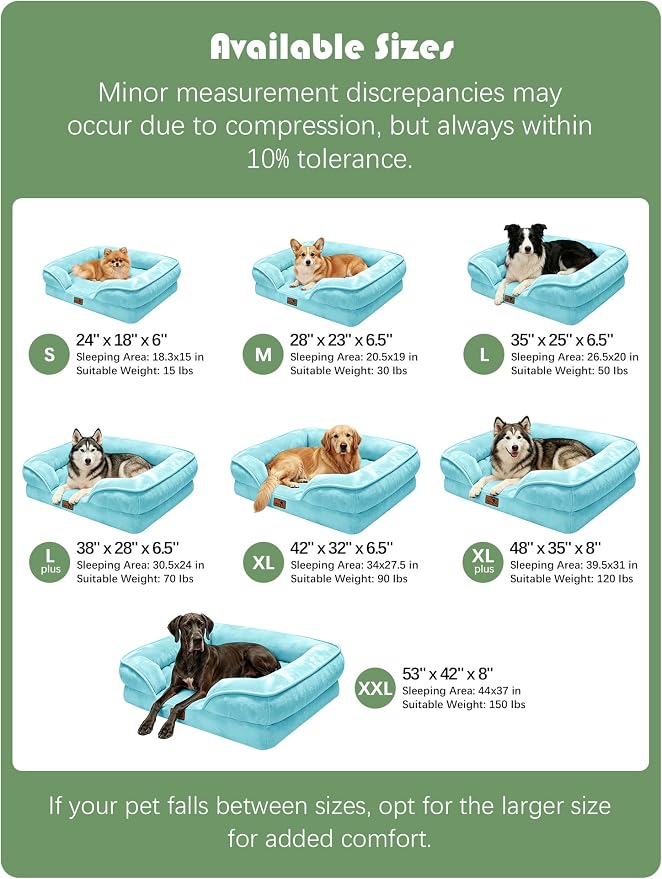 Spotted Play Orthopedic Dog Bed with Sides - Sofa Beds for Extra Large Dogs, Supportive Foam Pet Couch Bed with Washable Removable Cover, Waterproof Lining and Non-Slip Bottom, Ice Blue - XXL