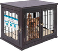 INTERNET'S BEST Decorative Dog Kennel with Pet Bed, Small Pet House, Double Door Indoor Crate, Engineered Wood & Wire Furniture, Side Table & Nightstand, Fits Small Dogs - Espresso