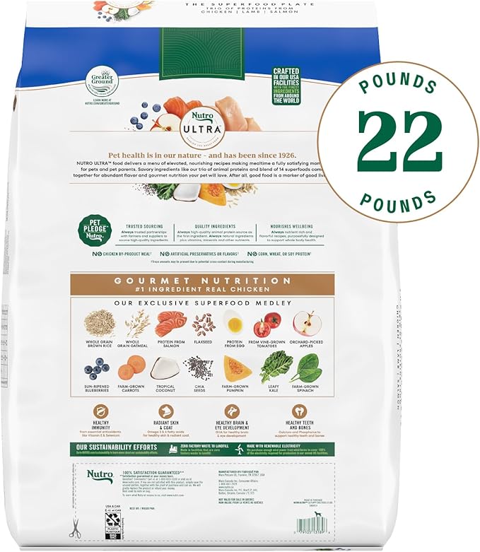 Nutro Ultra Large Breed Puppy Dry Dog Food, Chicken, Lamb and Salmon Protein Trio, 22 lb Bag