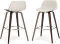 SIMPLIHOME Randolph Counter Stools (Set of 2) - 28 Inch Seat Height Upholstered Bentwood Kitchen Seats in Cream PU Faux Leather, Mid Century Modern Seating with Curved Backrest and Chrome Footrest