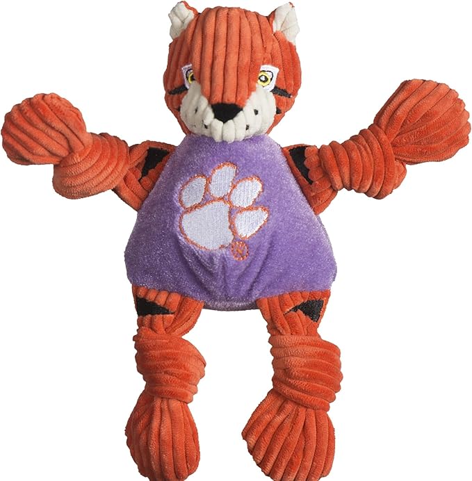 HuggleHounds Knottie Plush Dog Toy - Stuffed Animal Toy, Puppy Toys, Squeaky Dog Toy for Small, Medium & Large Dogs, Durable Plush to Keep Busy, Officially Licensed - Clemson Uni Tiger, Small