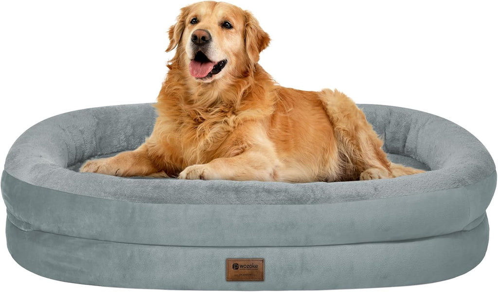 Orthopedic Waterproof Large Dog Bed: Memory Foam Washable Dog Bed with Bolsters - XL Removable Orthopedic Cover for Medium Large Sized Pet - Non-Slip Bottom - Grey