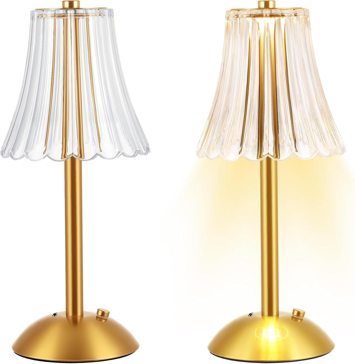 Liliful 2 Pcs LED Portable Cordless Table Lamp Touch Battery Operated Rechargeable Desk Lamp 3 Color Dimmable for Bedroom Living Room Dining (Rose Style,Gold)