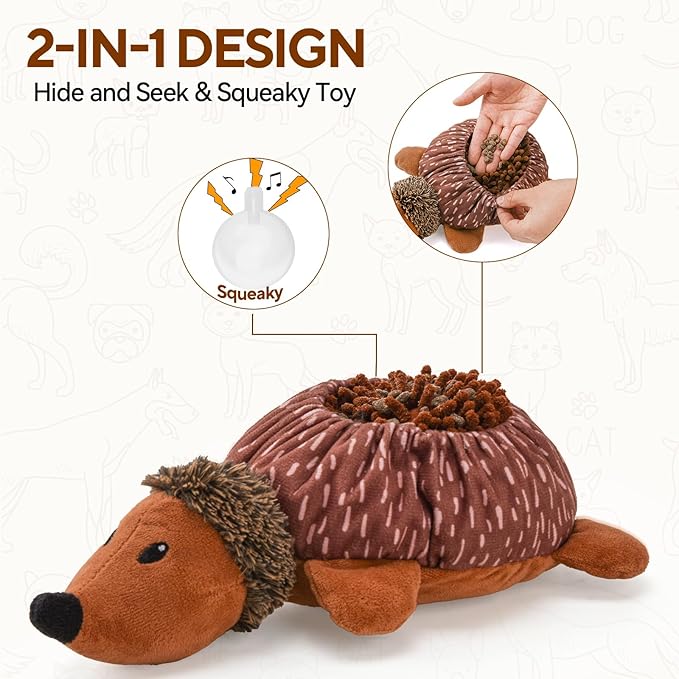2 in1 Interactive Hedgehog Dog Toy, Plush Dog Treat Puzzle Toy, Enrichment Toys for Puppy