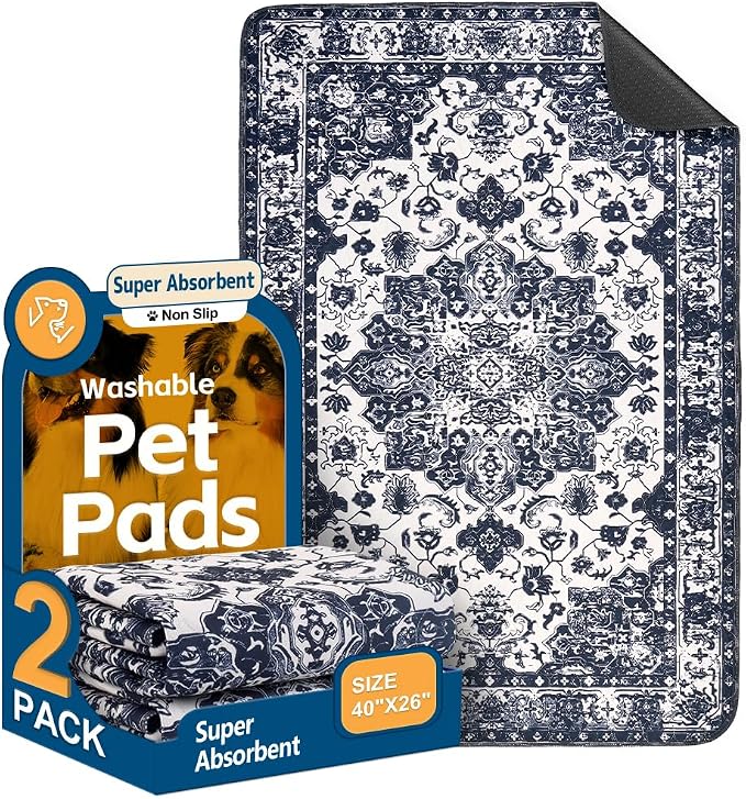 Washable Pee Pads for Dogs, 2 Pack Reusable Puppy Training Pads 40"x26" Super Absorbent Waterproof Dog Training Pads, Non-Slip Potty Pads, Whelping Pads Litter Mat Navy Blue