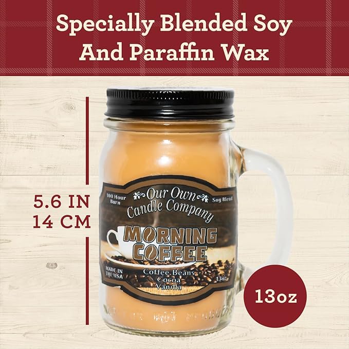 Our Own Candle Company, Morning Coffee Scented Mason Jar Candle, 100 Hour Burn Time, 13 Ounces