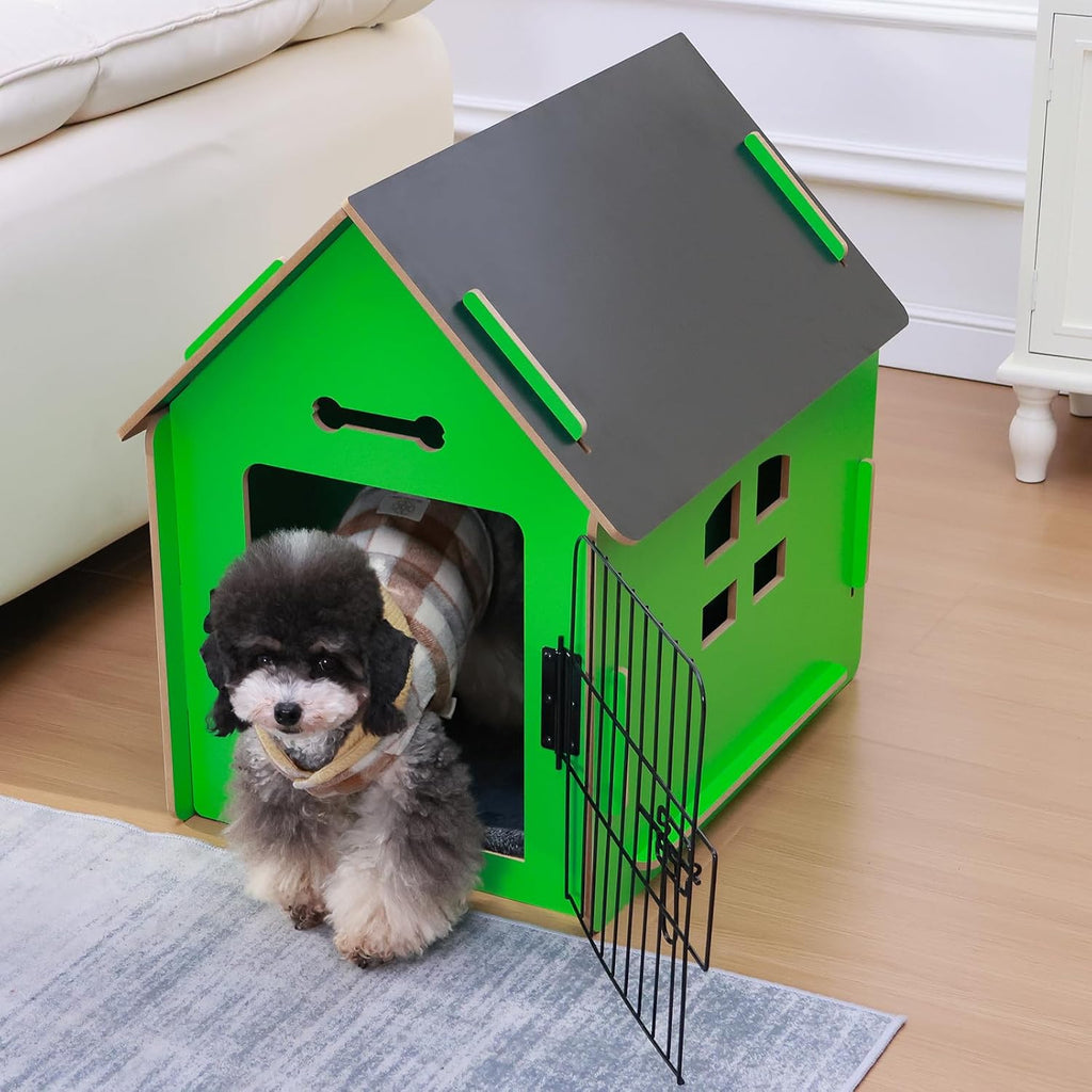 Dog House Indoor for Small Dogs or Cats, Cozy Wooden Design, Small Indoor Bed House, with Air Vents and Elevated Floor Warm Dog Cave (Green)
