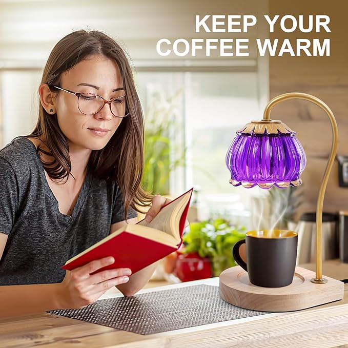 Candle Warmer Lamp with Timer, Dimmable Warmer Lantern Light, Glass Shade Jar Warming Holders for Home Decoration Gift for Women, Purple