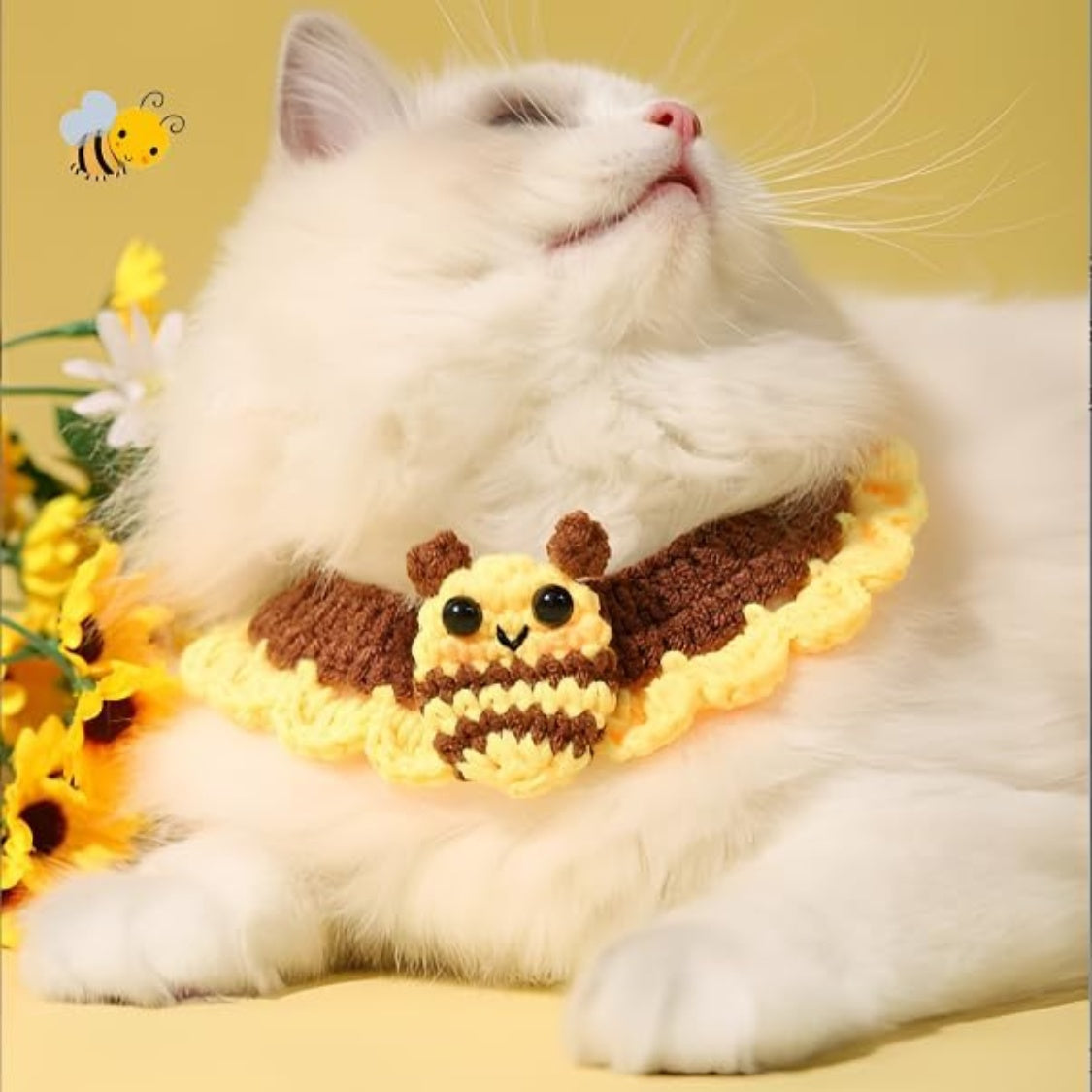 Adjustable Pet Bandana Scarf, Bee 10in For 2kg Cats