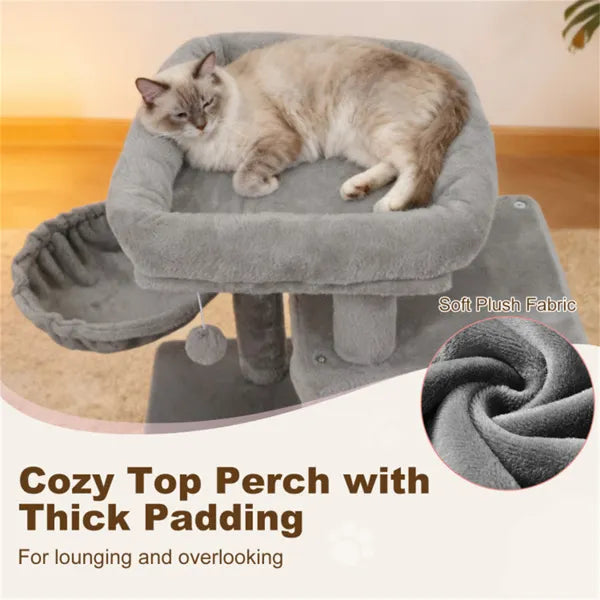 Light Gray 33.5" Multi-Level Cat Tree With 2-Tier Condo, Sisal Scratching Posts & Anti-Toppling Device For Cats