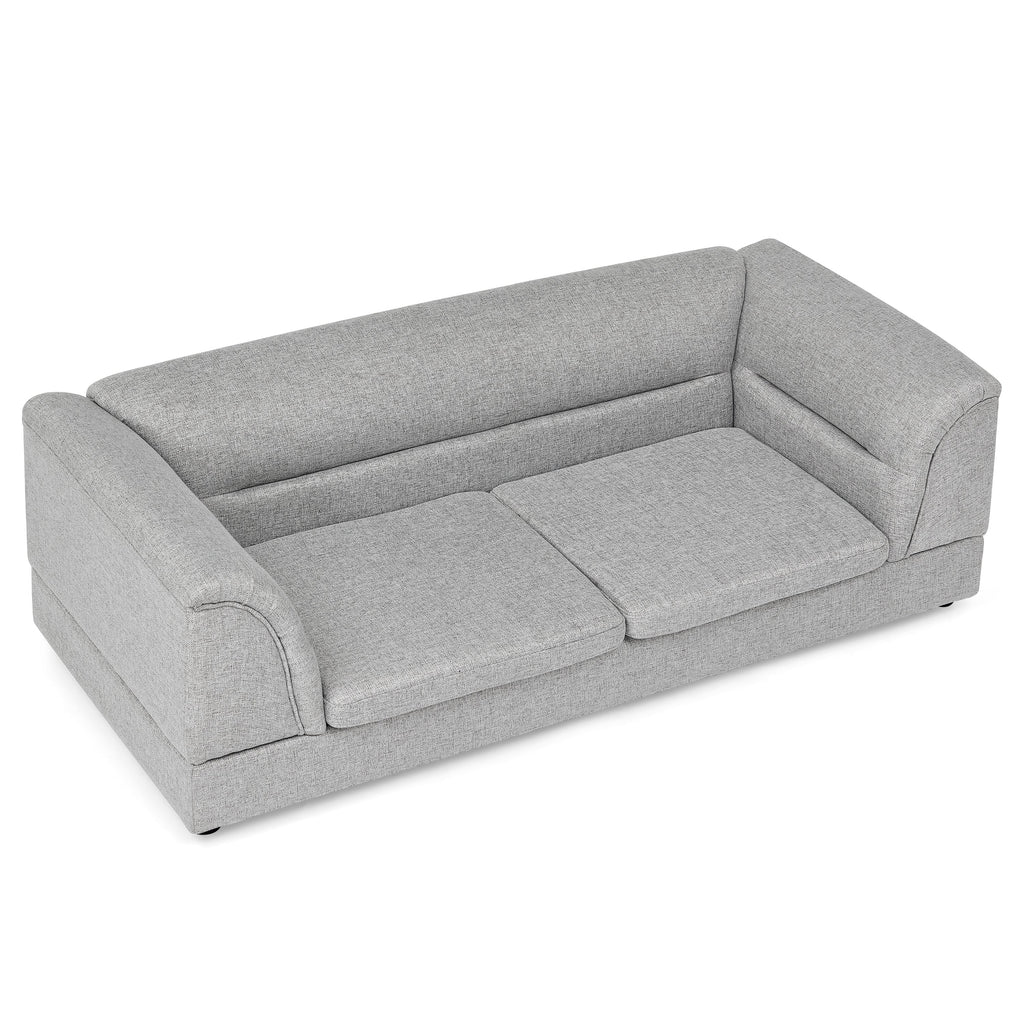 Oversized Pet Sofa, Curved Armrest Rectangular Dog Sofa, Linen Fabric Comfort Pet Couch for Large & Oversized Dogs-LIGHT GREYX