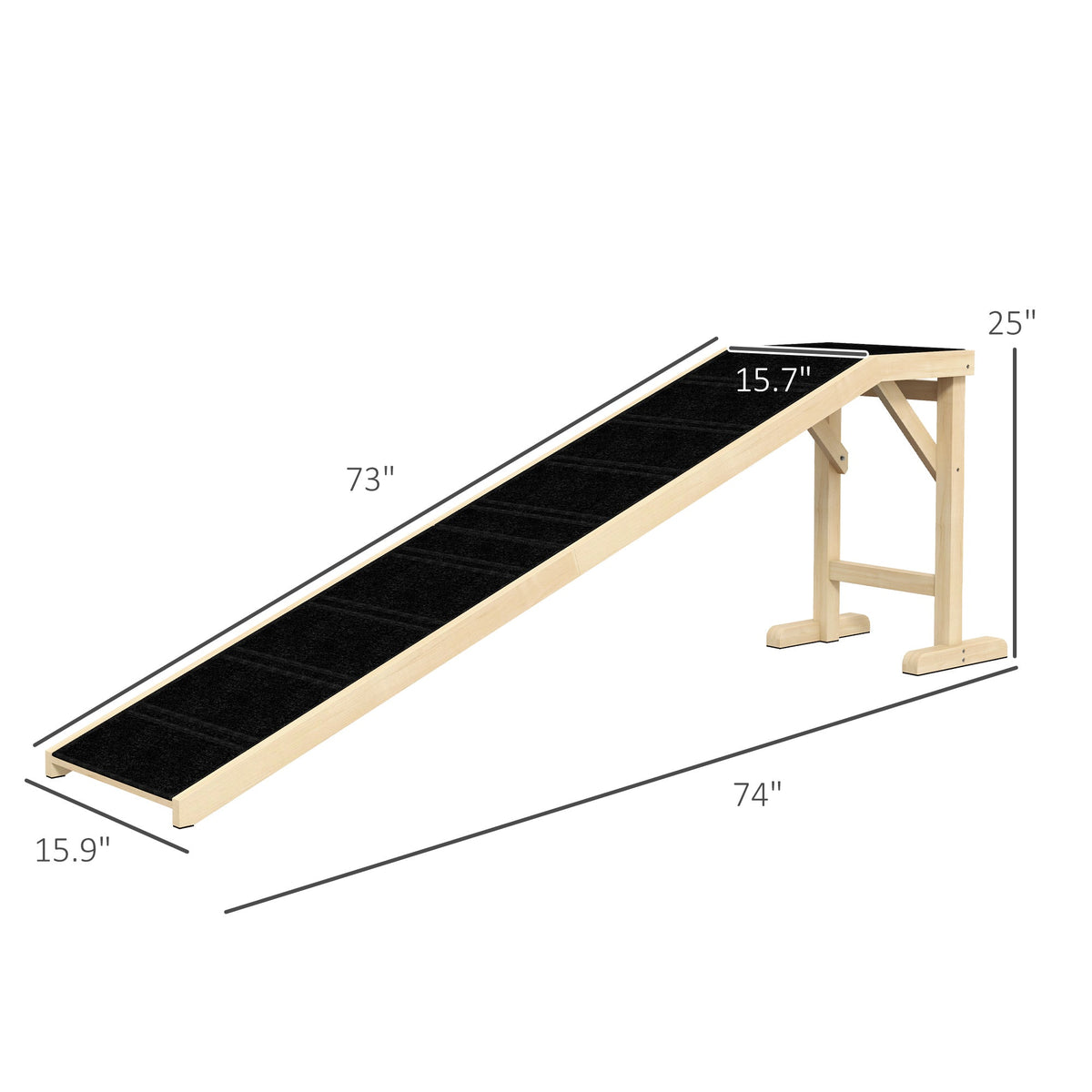 Dog Ramp for Bed, Pet Ramp for Dogs with Non-Slip Carpet and Top Platform, 74" x 16" x 25", Natural