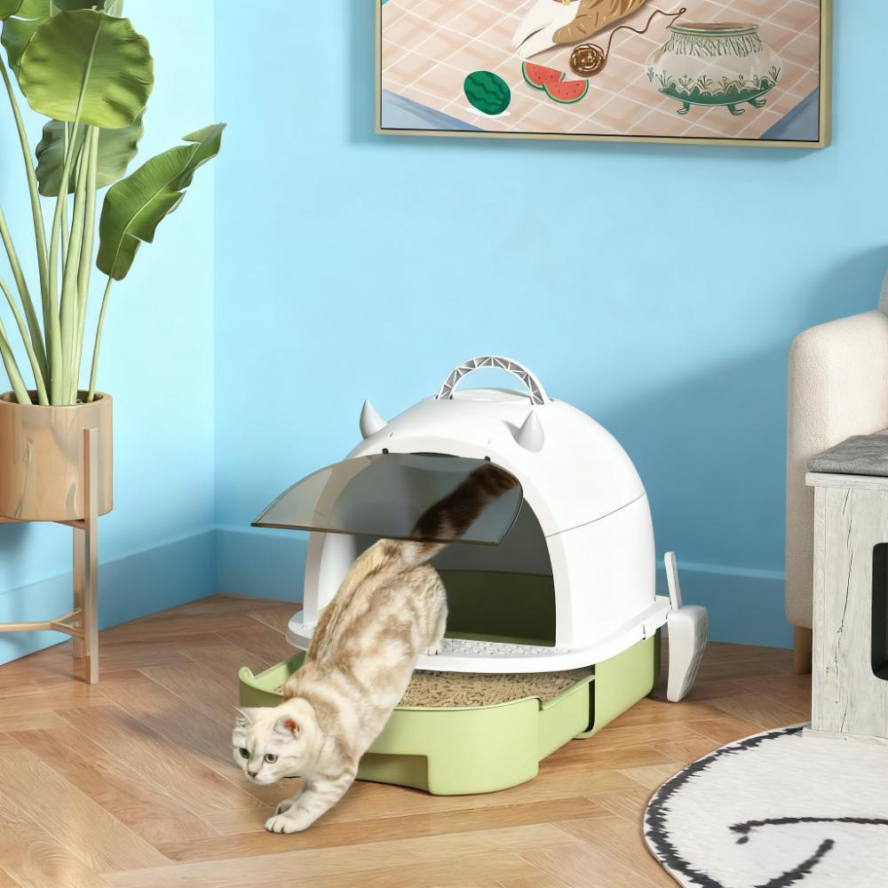 Green Cat Litter Box With Lid, Scoop, Deodorizing Bags