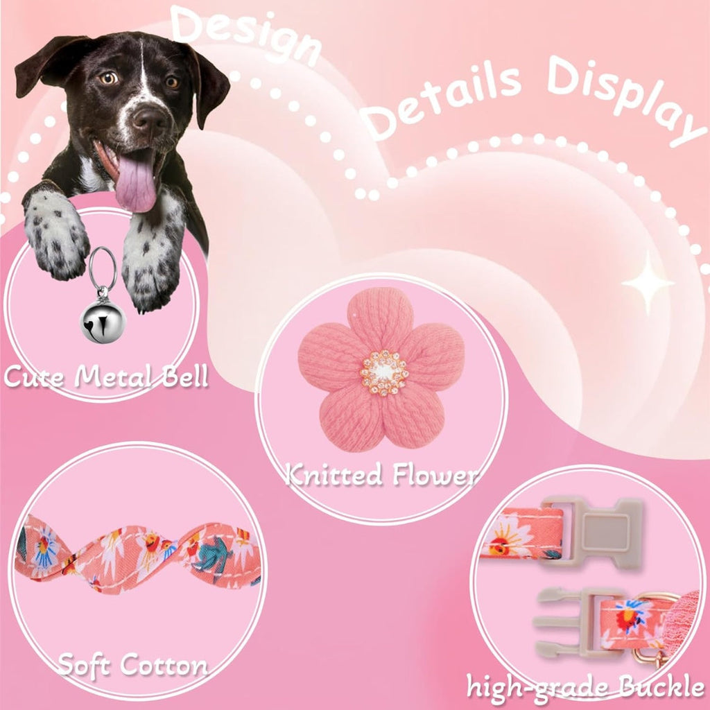 Small Dog Collar With Flower, Spring Dog Collar For Girl Dog Collars For Small Dogs Cute Dog Collar With Bell, Adjustable Length