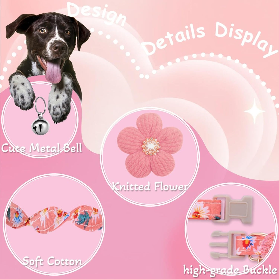 Small Dog Collar With Flower, Spring Dog Collar For Girl Dog Collars For Small Dogs Cute Dog Collar With Bell, Adjustable Length