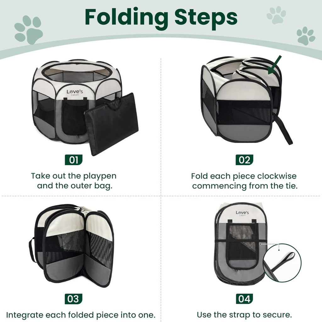 Pet Puppy Dog Playpen, Small Dog Tent Crates Cage Indoor Outdoor, Portable Playpen For Cat, Foldable  Dog Kennel Playpen With Carring Case, Removable Zipper Top, Grey