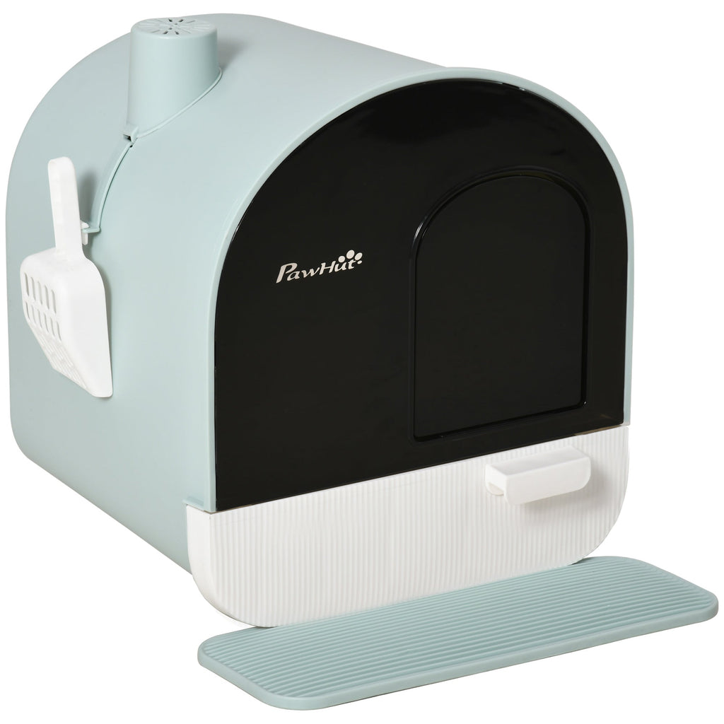 Fully Enclosed Cat Litter Box with Lid & Drawer Design, Covered Litter Box Anti-Leakage, Anti-Splashing, for Indoor Cats from Kitten to Adult, with Scoop & Mat, Easy Clean, Odor Control, Green