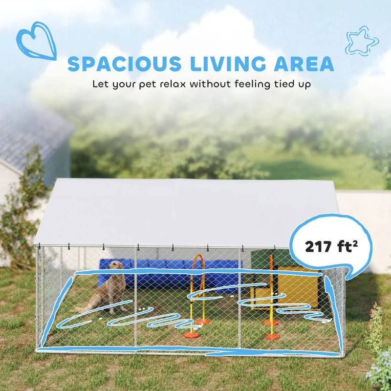 7' Dog Kennel Outdoor For Small Medium Large Dogs With Waterproof Roof, Silver Multiple Packages