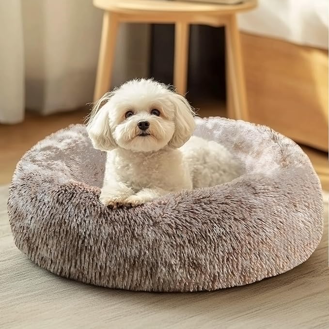 JOLLYVOGUE Dog & Cat Bed, Calming Anti-Anxiety Pet Bed for Small Dogs, Fluffy Donut Cushion for Small and Medium Pets (20")