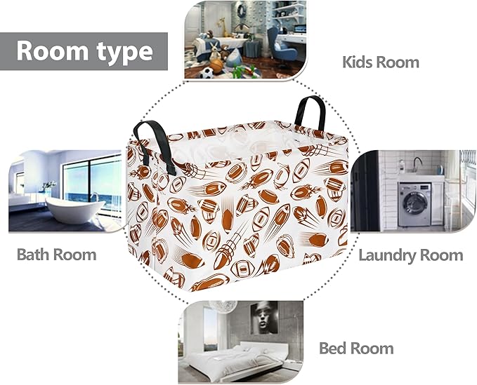 Rec Football Print Box Hamper Storage Basket Collapsible Organizer Bin Gift Shelf Baskets for Home and Kitchen Storage