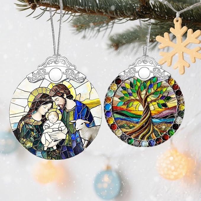 Stained Glass Ornament, Nativity Scene Christmas Ornaments, Christmas Hanging Decor & Holiday Ornament: Christian Home Decor; Exquisite Party Gifts for Christians, Christian Gift & Religious Gift