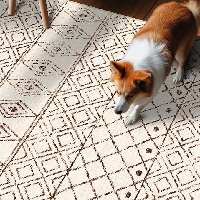 Washable 4x12 Runner Rug Hallway: Moroccan Non Slip Extra Long Rugs - Pets Friendly Runners Low Pile Soft Carpet for Kitchen Bedroom Entryway Laundry 4x12 Geo Beige