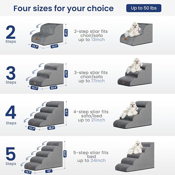 GoGoBunny Dog Stairs for Small Dogs, 3-Step Pet Steps for Couch Sofa, Grey | 15.7" H Pet Ramp, Non-Slip Waterproof Fabric Cover, Stable and Balanced Indoor Step, Pet Friendly