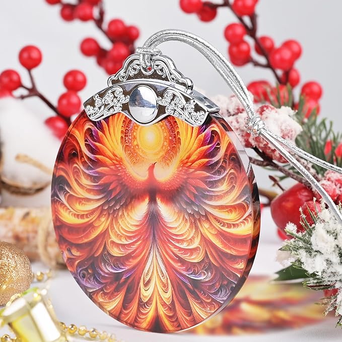Phoenix Stained Glass Hanging Ornament - Christmas Tree Decoration Idea