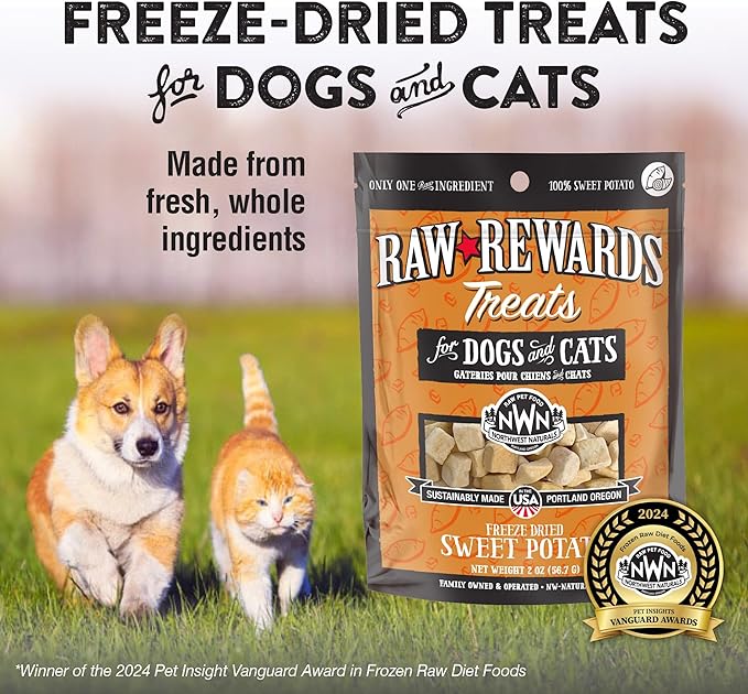 Northwest Naturals Raw Rewards Freeze-Dried Sweet Potato Treats for Dogs and Cats - Bite-Sized Pieces - Healthy, 1 Ingredient, Human Grade Ingredients, All Natural, Proudly Made in USA, 2 Oz