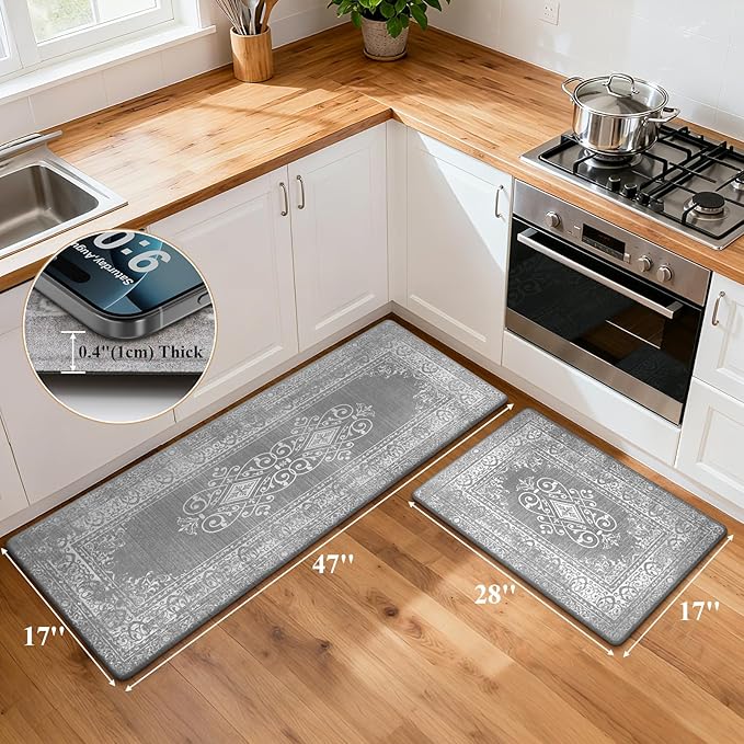 Ileading Anti Fatigue Kitchen Rugs Sets of 2 Cushioned Kitchen Mats for Floor Waterproof Kitchen Mat Set Non Slip Comfort Standing Mat for Kitchen, Office, Sink, Laundry
